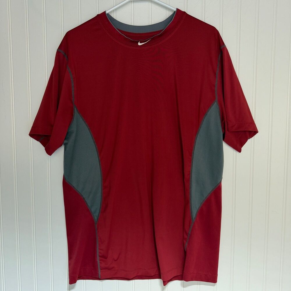 Nike Pro Size 2X Vented Red Gray Stretch Gym Workout Shirt Shredded Back XXL